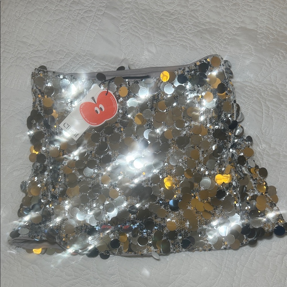Silver Sequin Mini Skirt